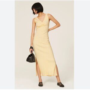 MM6 Maison Martin Margiela Yellow Sheath Maxi Dress Size XL Side Slits FLAWS